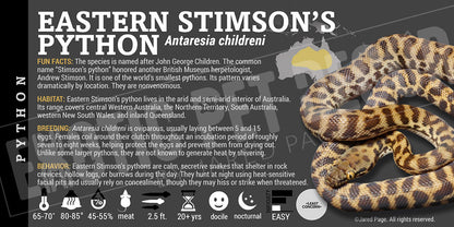 Antaresia childreni 'Eastern Stimson's' Python snake label