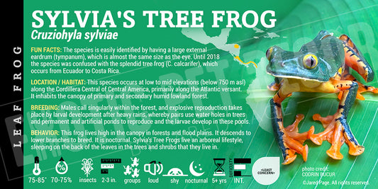 Cruziohyla sylviae 'Sylvia's Tree Frog' label