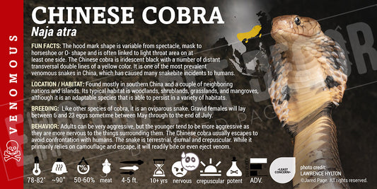 Naja atra 'Chinese Cobra' snake label