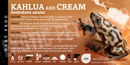 Dendrobates auratus 'Kahlua And Cream' Dart Frog Label