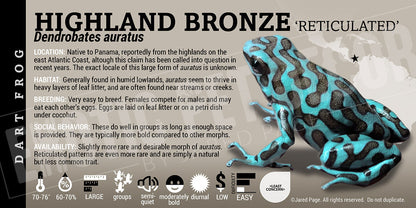 Dendrobates auratus 'Highland Bronze' Dart Frog Label